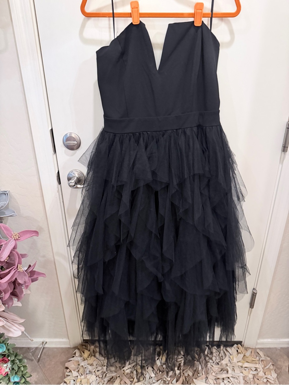 Fashion Nova Black Tiered Tulle Midi Dress